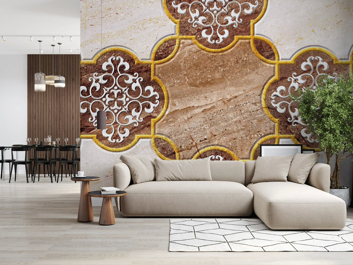 Goldenes Erbe – ornamentale Marmor-Wandtapete als Wandbild