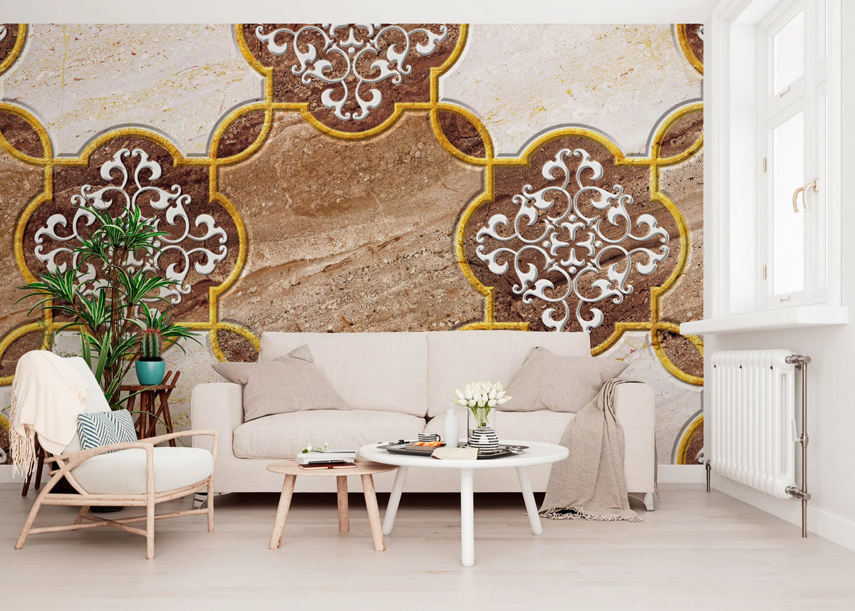 Goldenes Erbe – ornamentale Marmor-Wandtapete als Wandbild