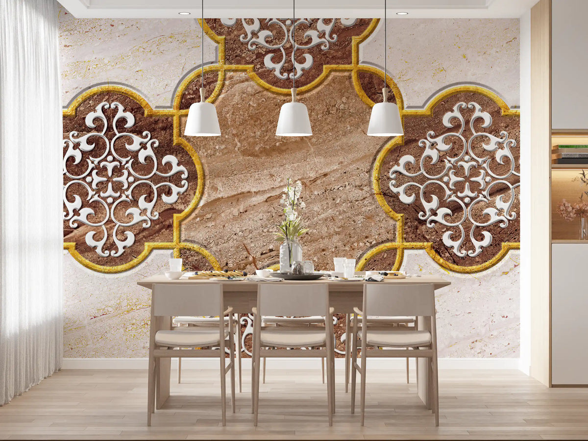 Goldenes Erbe – ornamentale Marmor-Wandtapete als Wandbild
