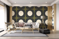 Mid Century Atomic Starburst Wallpaper Charcoal & Olive Wallpaper⁠