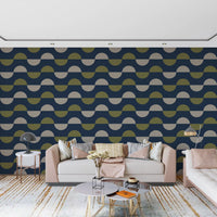 Navy and Olive Half Moon Wallpaper Retro Mid Century Modern Wallpaper⁠