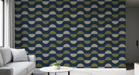 Navy and Olive Half Moon Wallpaper Retro Mid Century Modern Wallpaper⁠