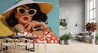 Papier peint panoramique mural Portrait rétro d’une baigneuse au soleil