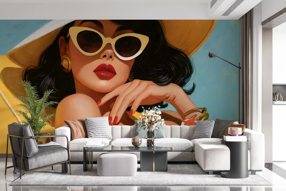 Papier peint panoramique mural Portrait rétro d’une baigneuse au soleil