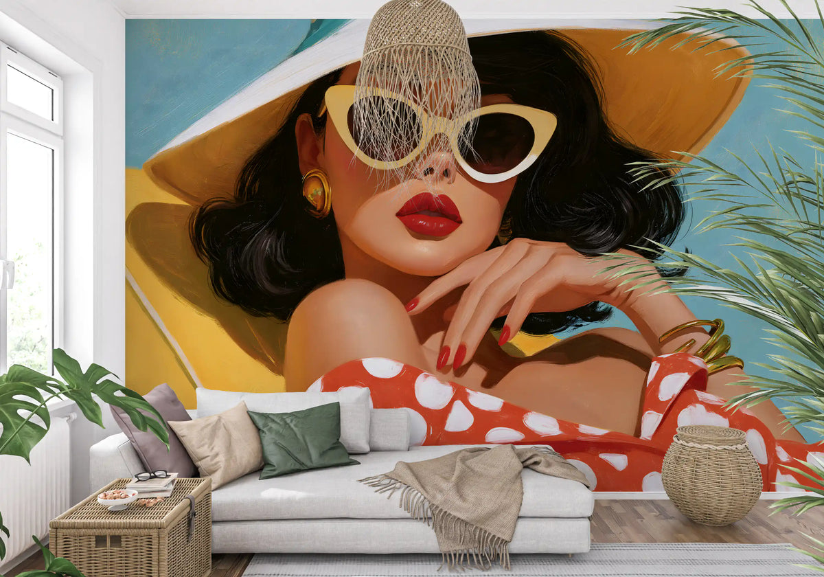 Papier peint panoramique mural Portrait rétro d’une baigneuse au soleil