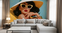 Papier peint panoramique mural Portrait rétro d’une baigneuse au soleil