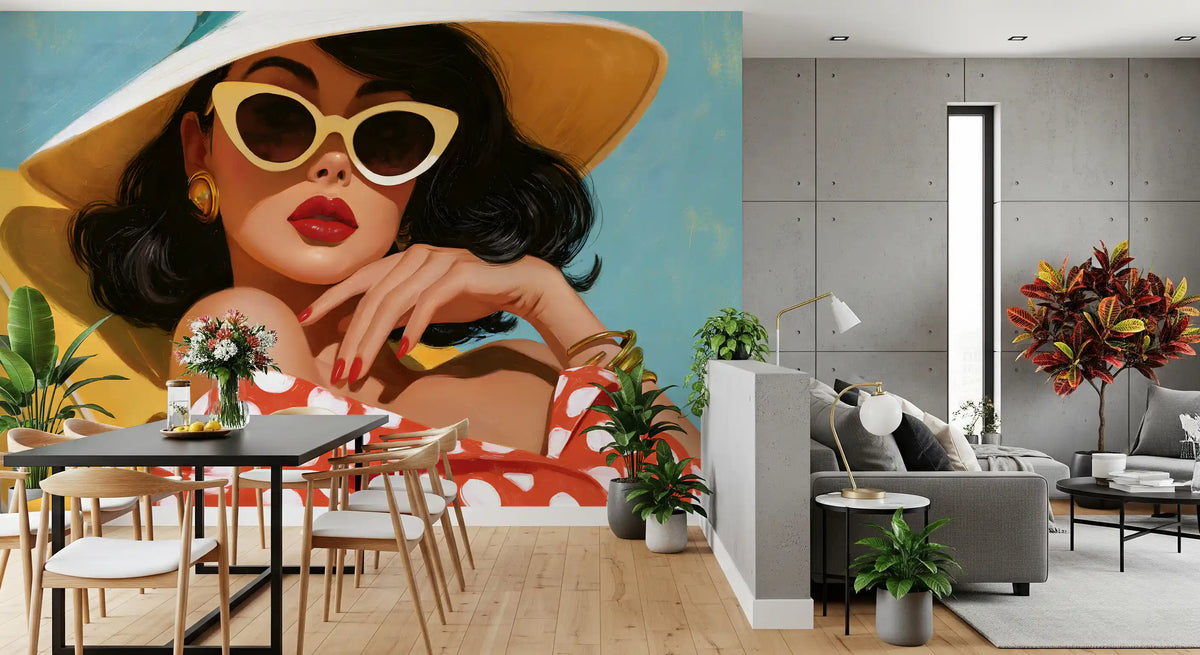 Papier peint panoramique mural Portrait rétro d’une baigneuse au soleil