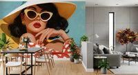 Papier peint panoramique mural Portrait rétro d’une baigneuse au soleil