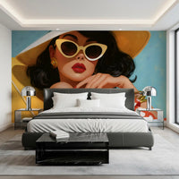 Papier peint panoramique mural Portrait rétro d’une baigneuse au soleil
