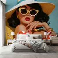 Papier peint panoramique mural Portrait rétro d’une baigneuse au soleil