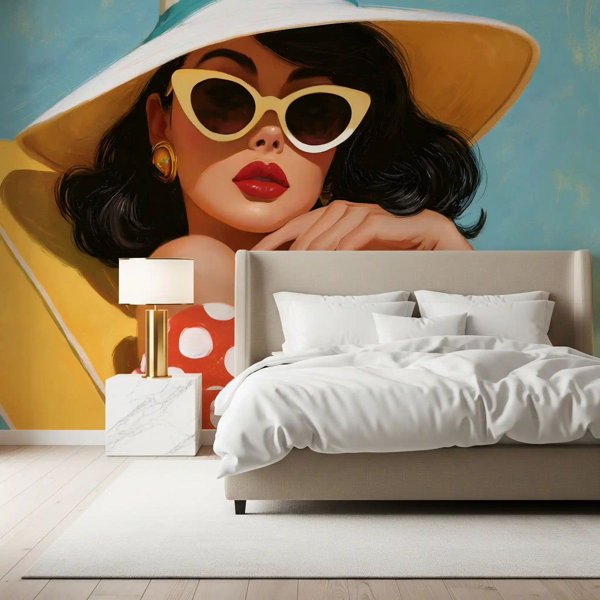 Papier peint panoramique mural Portrait rétro d’une baigneuse au soleil