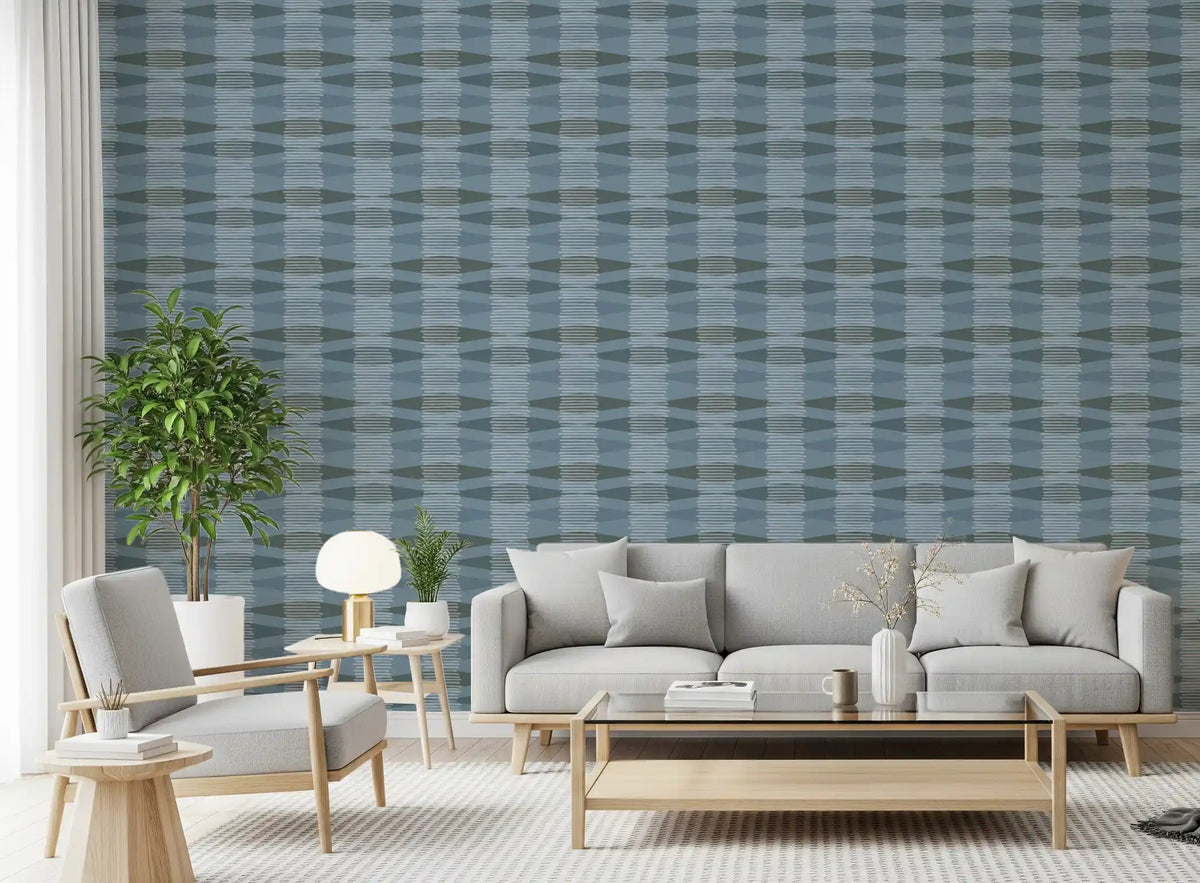 Tapete mit geometrischen Streifen in Küstenblau