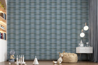 Tapete mit geometrischen Streifen in Küstenblau