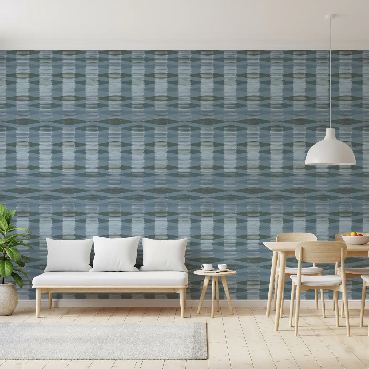 Tapete mit geometrischen Streifen in Küstenblau