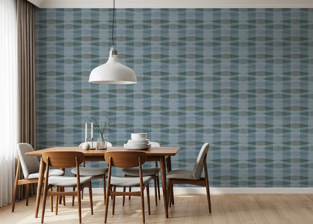 Tapete mit geometrischen Streifen in Küstenblau
