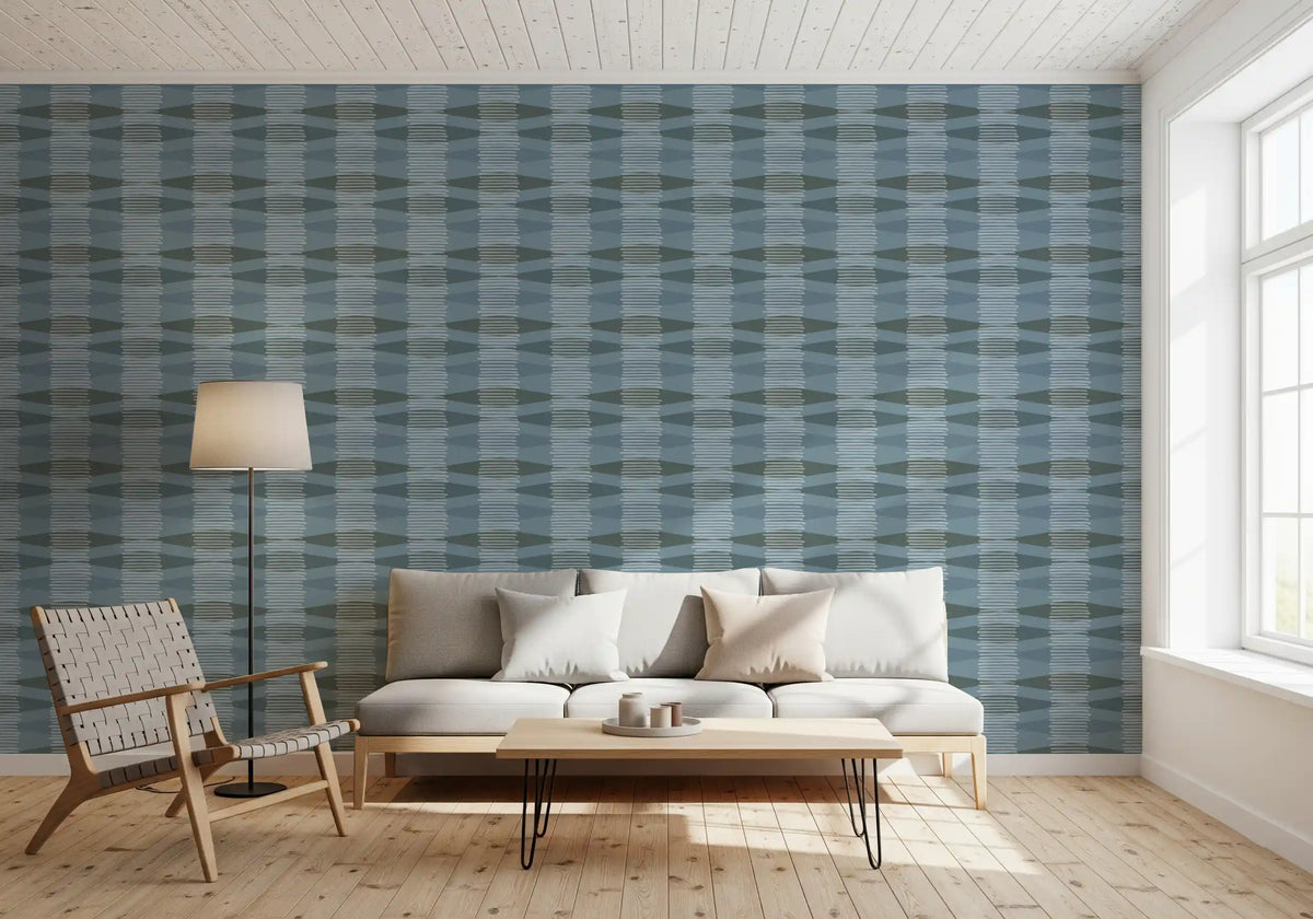 Tapete mit geometrischen Streifen in Küstenblau