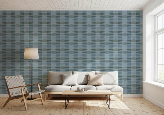 Tapete mit geometrischen Streifen in Küstenblau