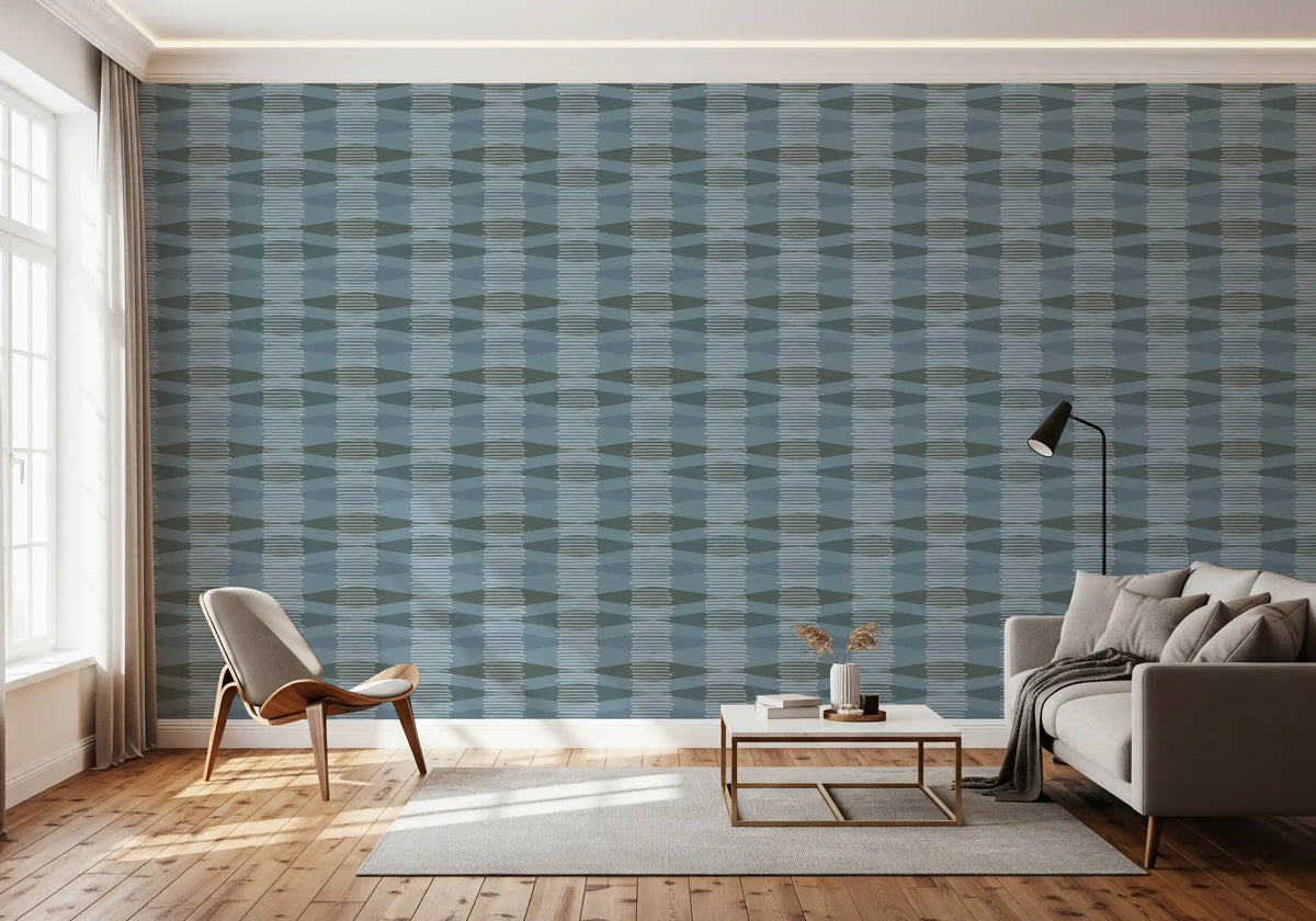 Tapete mit geometrischen Streifen in Küstenblau