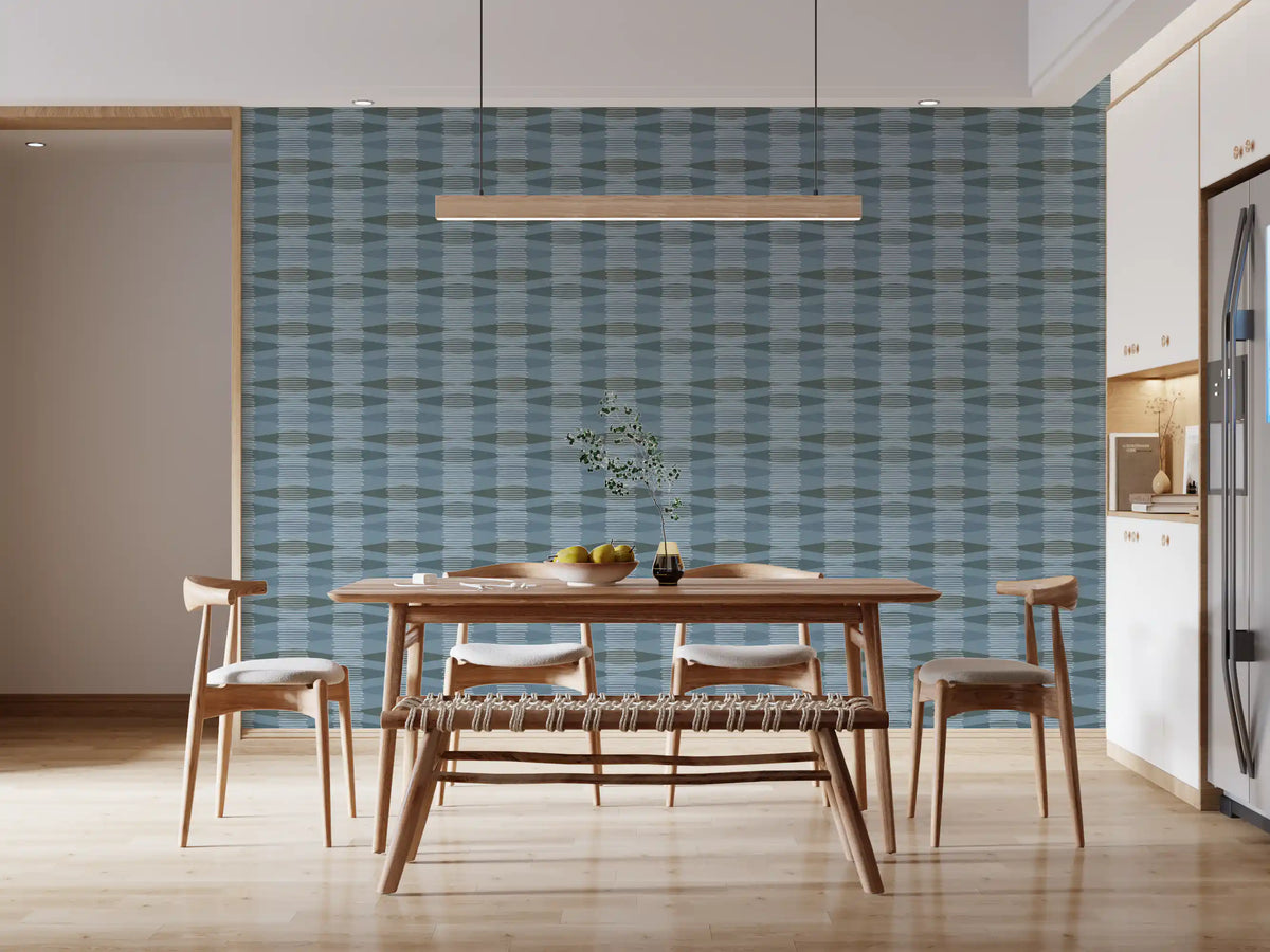 Tapete mit geometrischen Streifen in Küstenblau