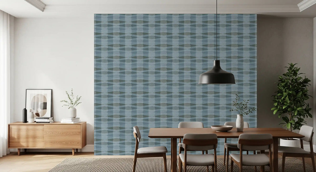 Tapete mit geometrischen Streifen in Küstenblau