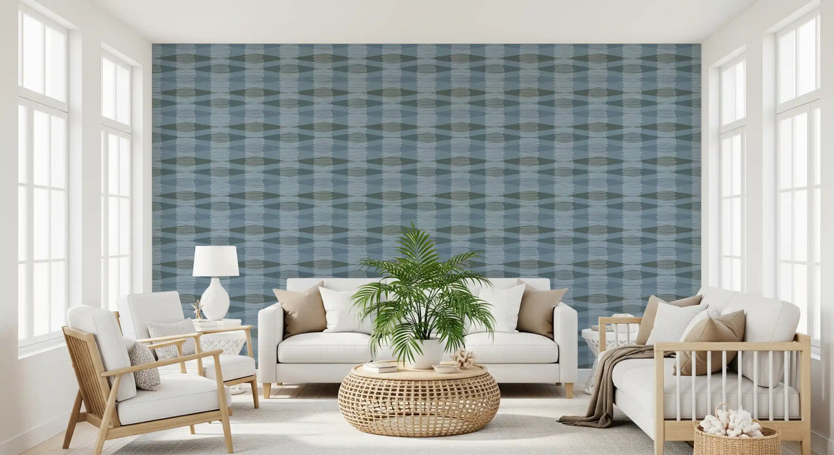 Tapete mit geometrischen Streifen in Küstenblau