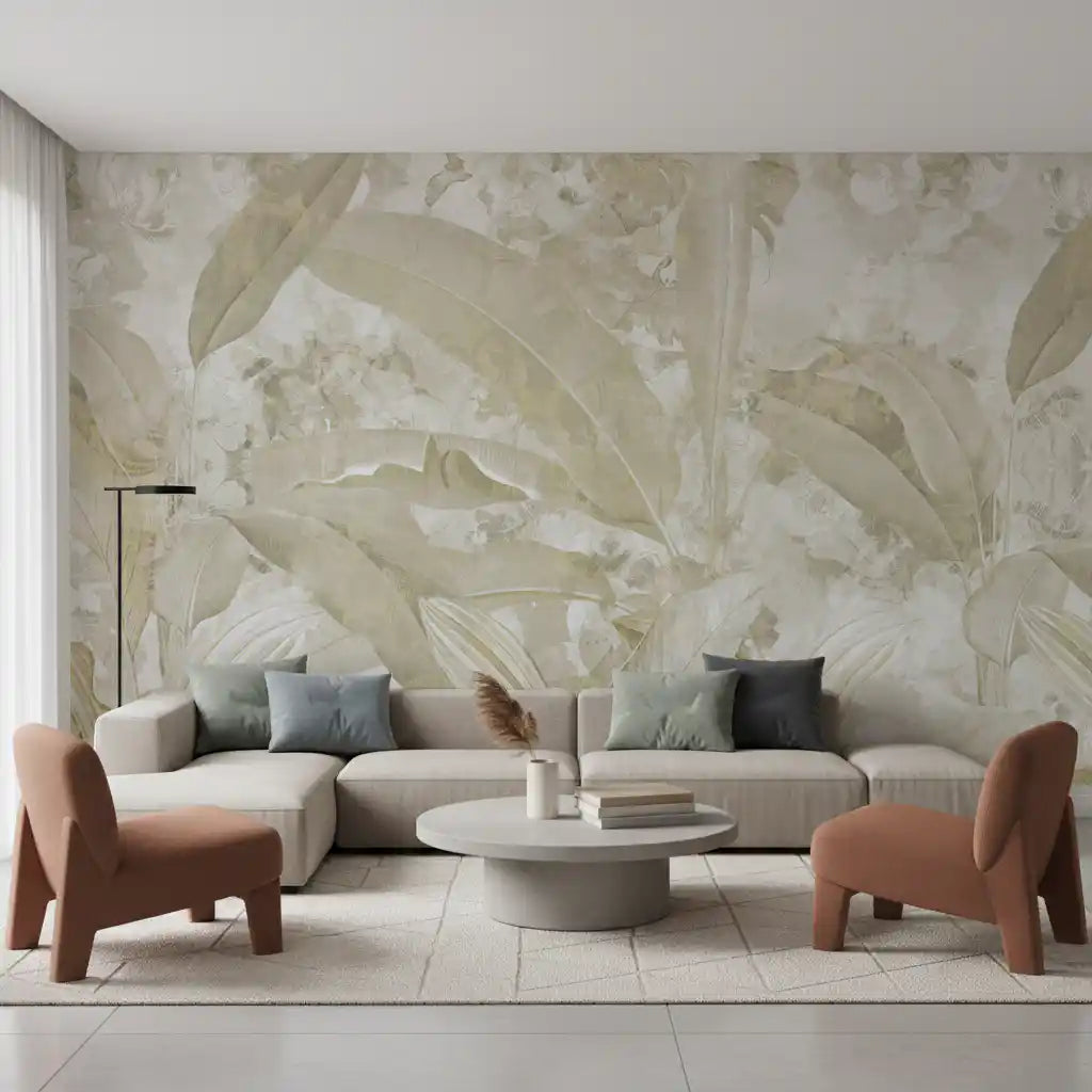 Neutral Beige Tropical Wallpaper Mural Wall Mural
