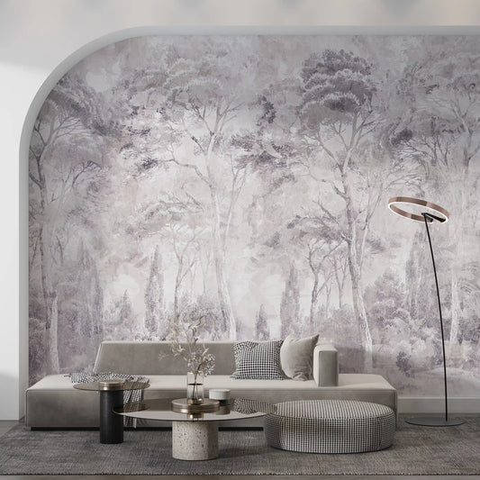 Misty Forest Landscape Dusty Lavender Wall Mural Wall Mural