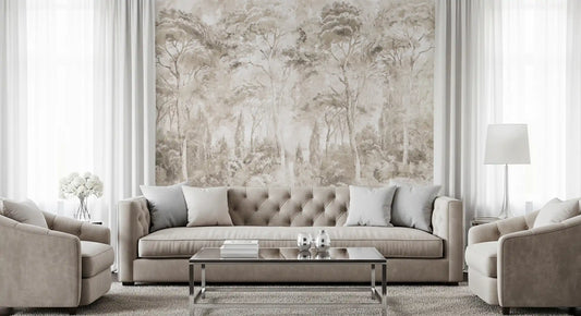 Misty Forest Landscape Warm Sepia Wall Mural Wall Mural