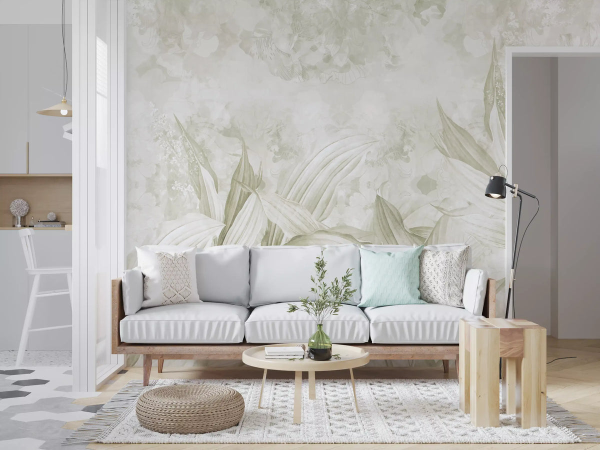 Botanisches Wandbild in sanftem Naturcreme