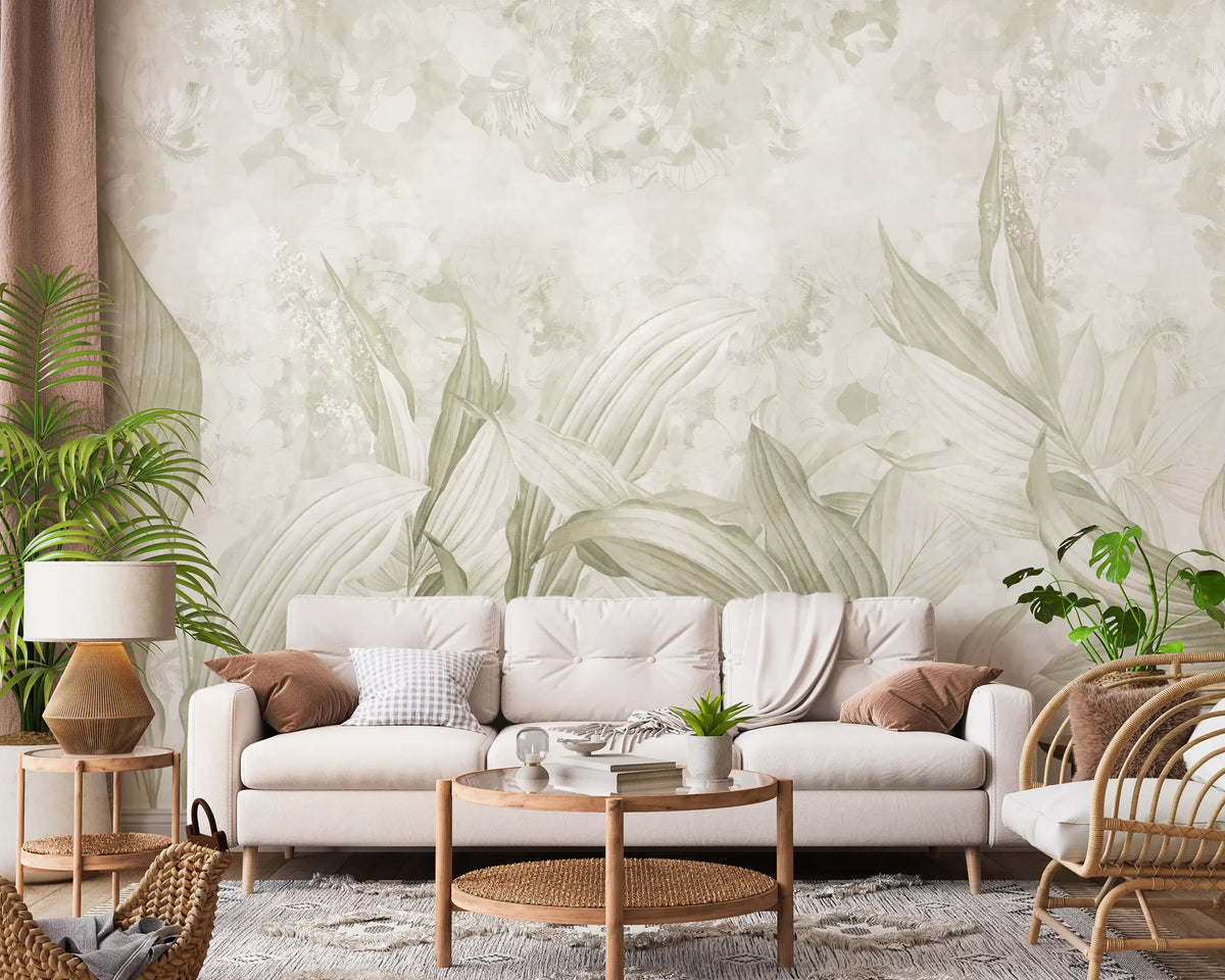 Botanisches Wandbild in sanftem Naturcreme