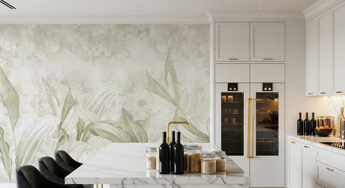 Botanisches Wandbild in sanftem Naturcreme