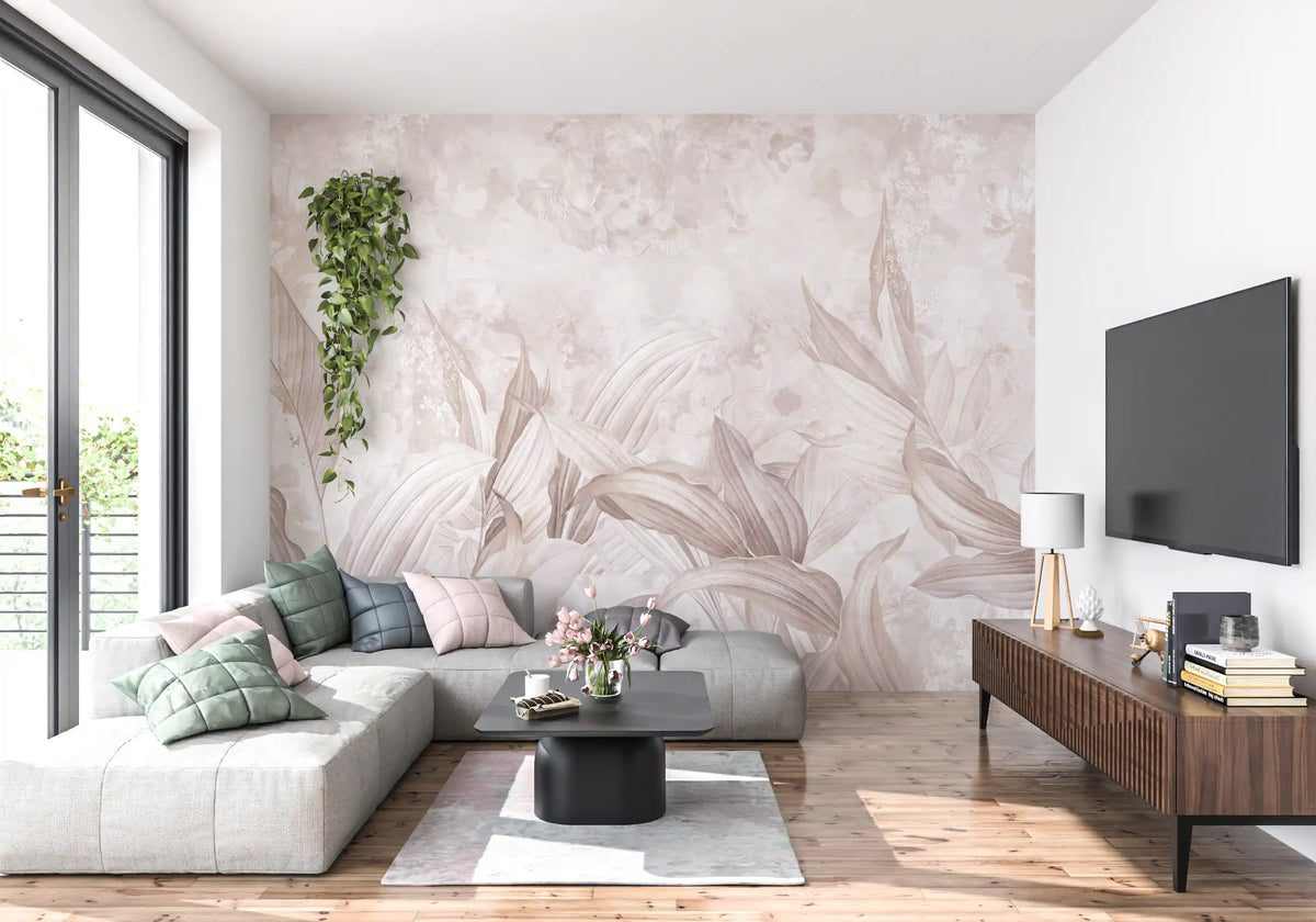 Wandbild mit botanischen Blättern in Zartrosa Wandbild