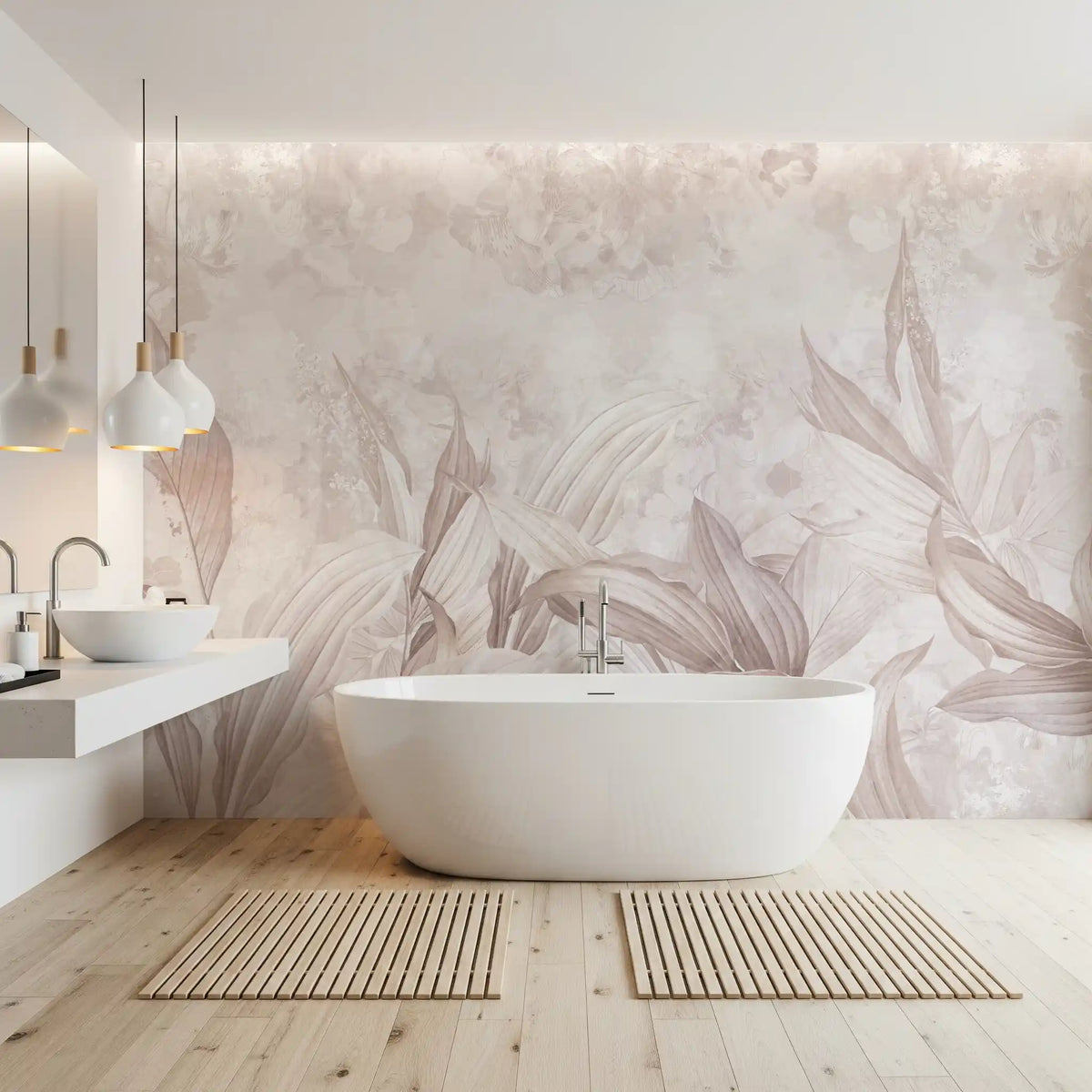 Wandbild mit botanischen Blättern in Zartrosa Wandbild