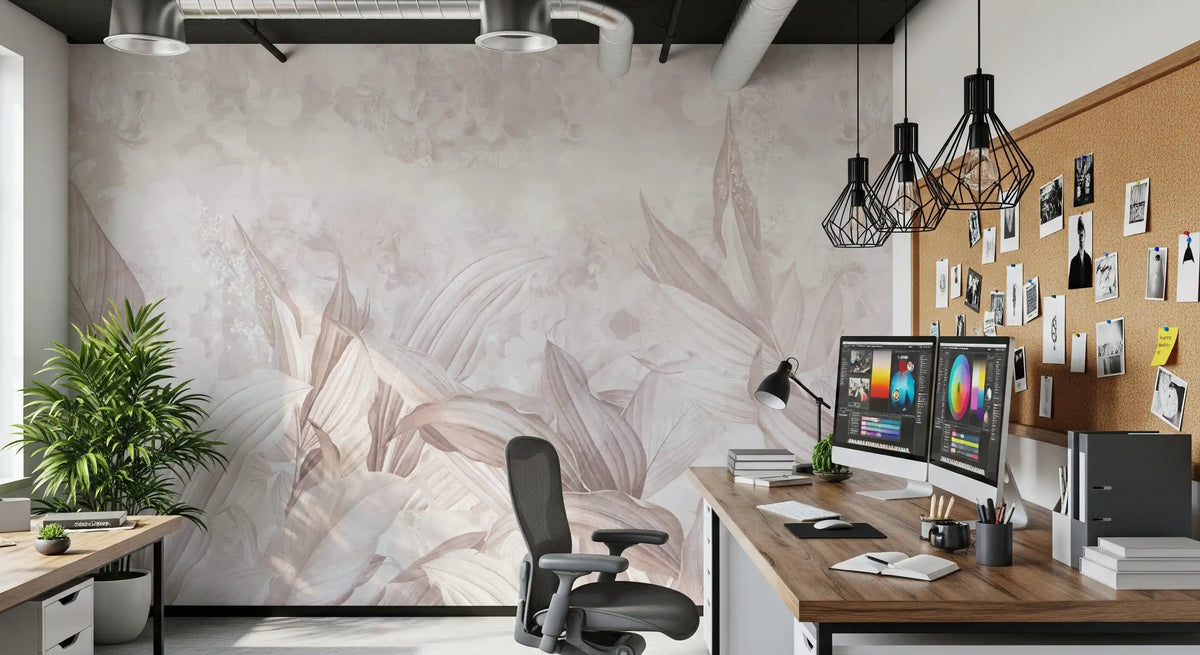 Wandbild mit botanischen Blättern in Zartrosa Wandbild