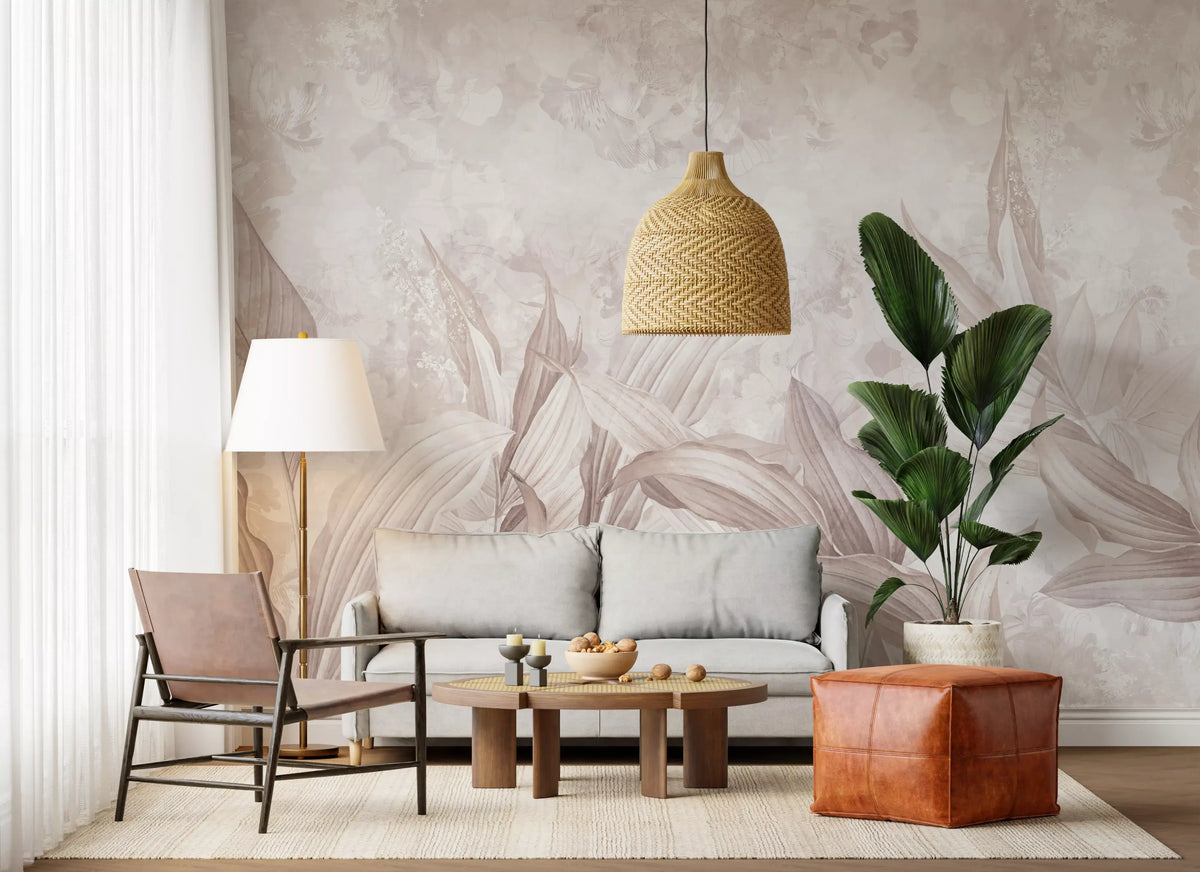 Wandbild mit botanischen Blättern in Zartrosa Wandbild