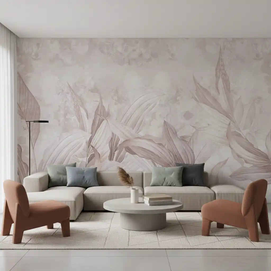 Wandbild mit botanischen Blättern in Zartrosa Wandbild