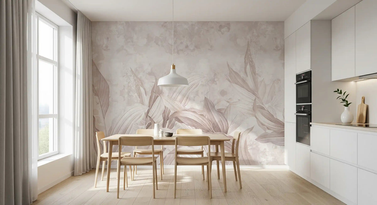 Wandbild mit botanischen Blättern in Zartrosa Wandbild