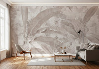 Wandbild mit tropischen botanischen Blättern in gedecktem Mauve