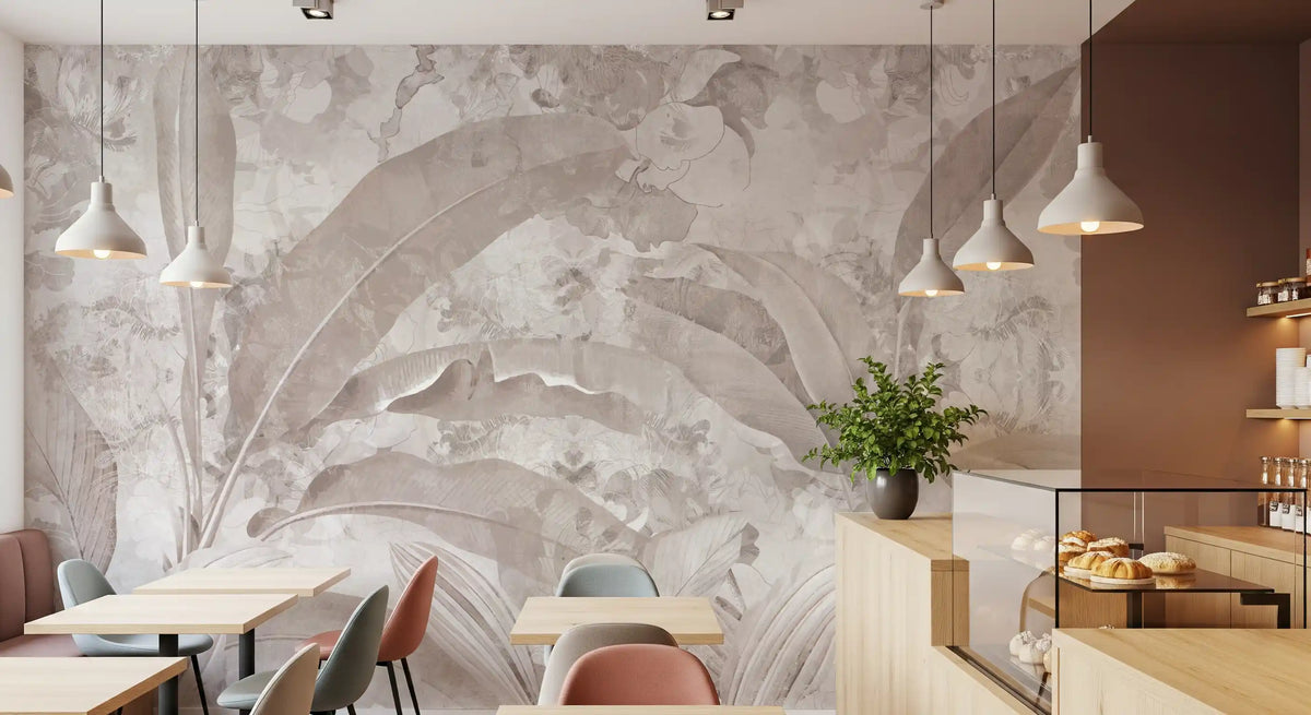 Wandbild mit tropischen botanischen Blättern in gedecktem Mauve