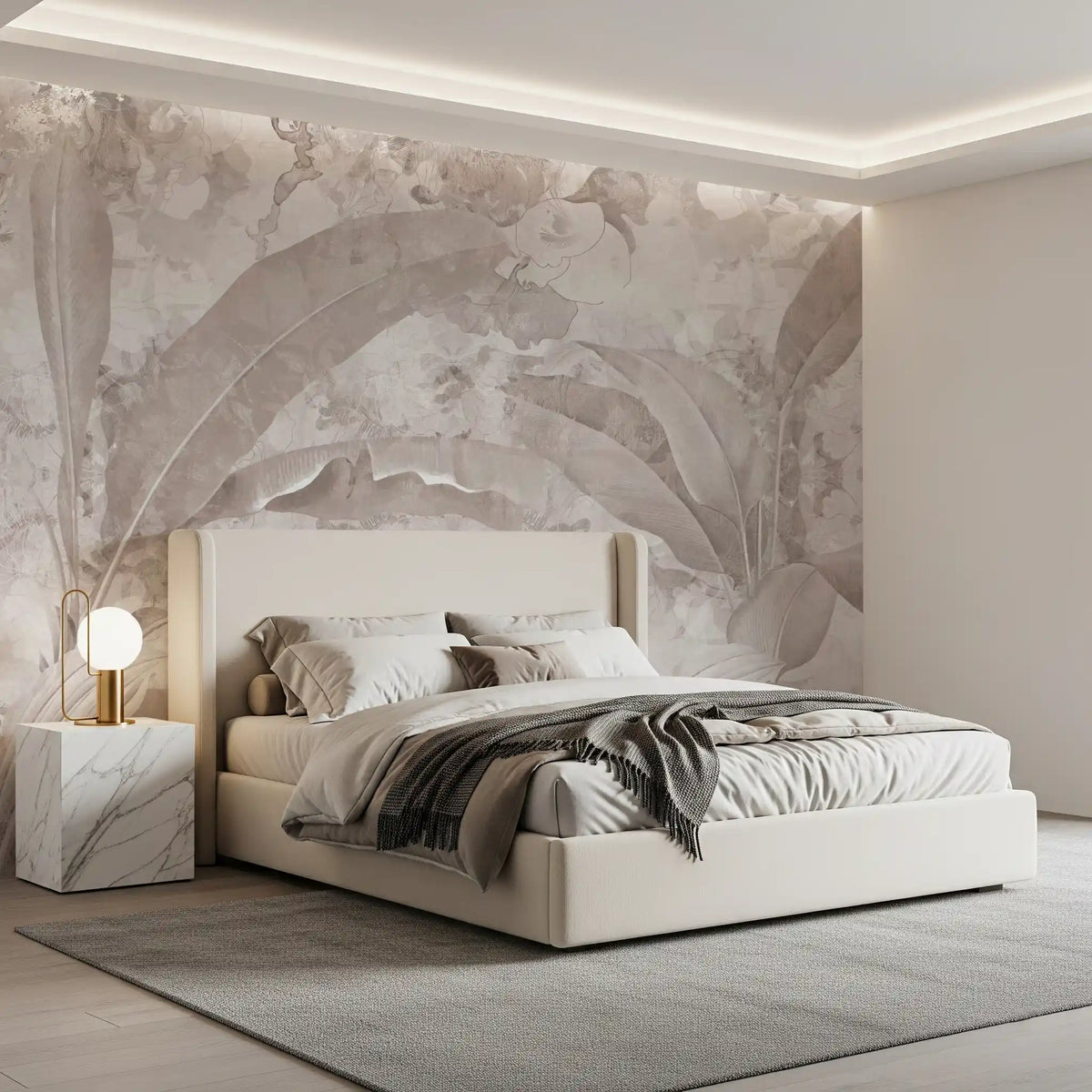 Wandbild mit tropischen botanischen Blättern in gedecktem Mauve