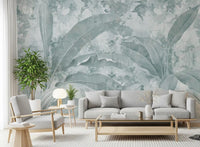 Ocean Aqua Tropical Leaves Wall Mural Wall Mural