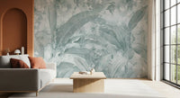 Ocean Aqua Tropical Leaves Wall Mural Wall Mural