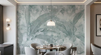 Ocean Aqua Tropical Leaves Wall Mural Wall Mural