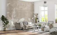 Misty Beige Botanical Leaves Wall Mural Wall Mural