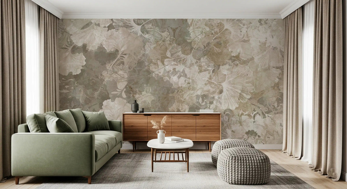 Warm Sand Golden Ginkgo Leaf Vintage Wall Mural Wall Mural