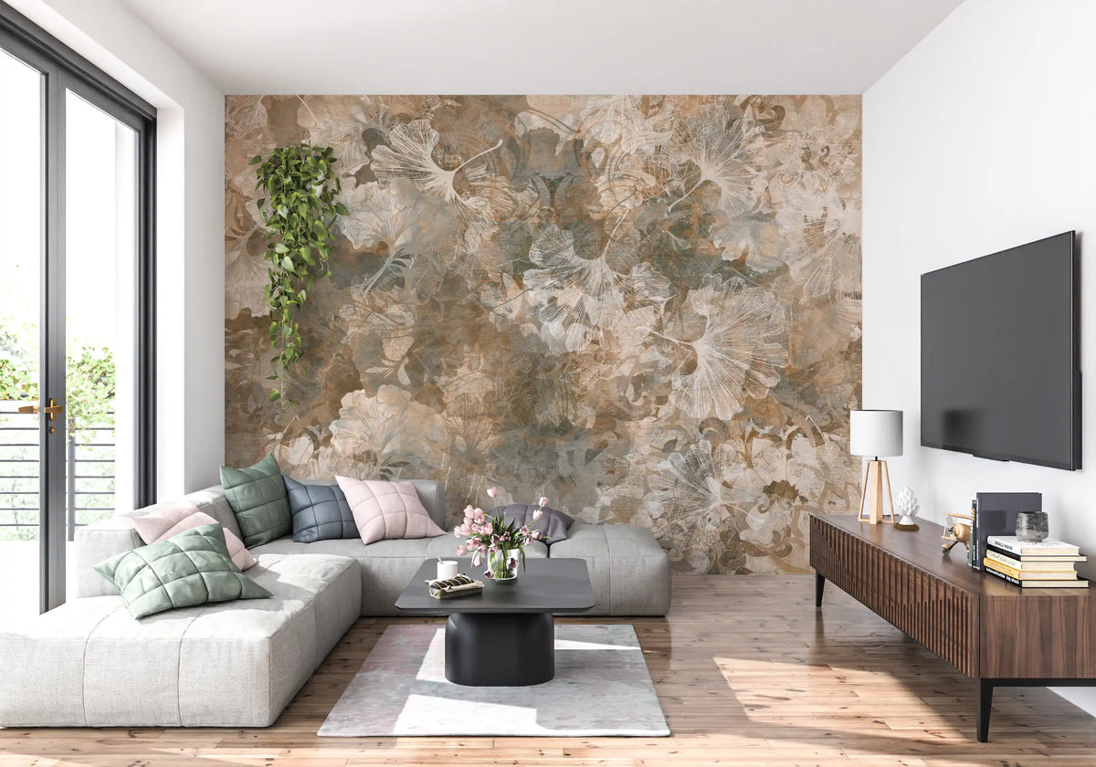 Wandbild „Vintage-Ginkgoblatt in warmem Bernsteinton“