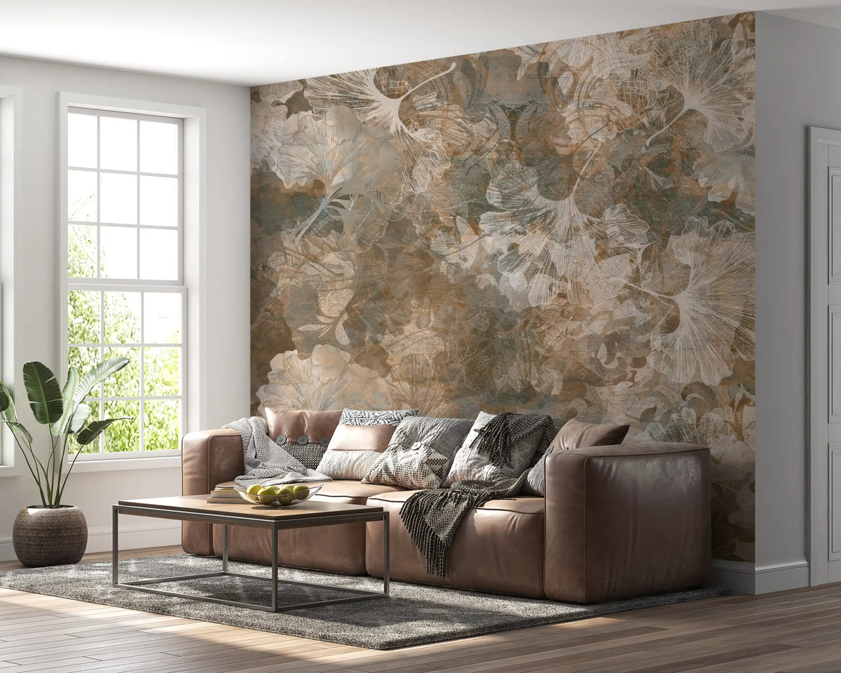 Wandbild „Vintage-Ginkgoblatt in warmem Bernsteinton“