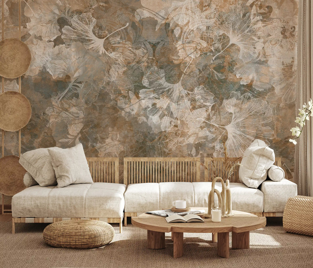 Wandbild „Vintage-Ginkgoblatt in warmem Bernsteinton“