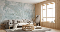 Wandbild mit botanischen Bananenblättern in Eisblau