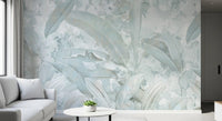 Wandbild mit botanischen Bananenblättern in Eisblau